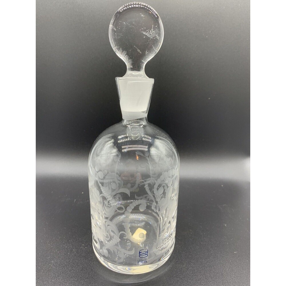 Vintage Cristalleria Europa Etched Decanter Lead Kristall Made In Italy